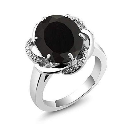 Gem Stone King 925 Sterling Silver Black Onyx Women's Engagement Ring (4.07 Cttw Oval, Gemstone Birthstone, Available 5, 6, 7, 8, 9) | Amazon.com