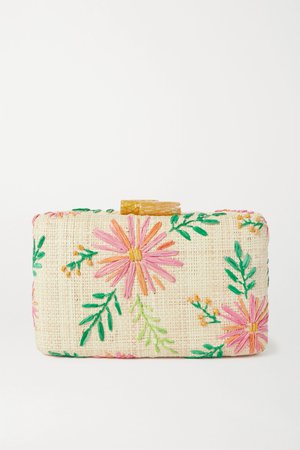 Pink Claire embroidered straw clutch | Kayu | NET-A-PORTER