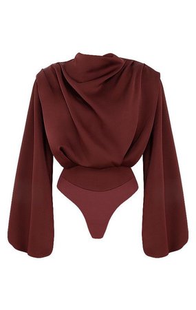 brown silk bodysuit top