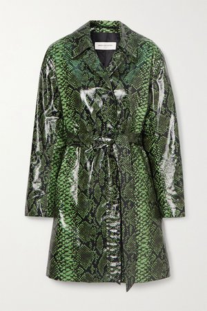 Green Snake-print coated cotton-blend trench coat | Dries Van Noten | NET-A-PORTER