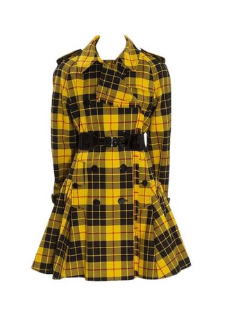 yellow plaid trench coat dress
