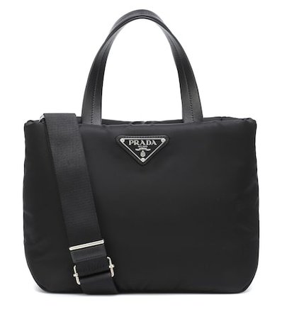 Leather-trimmed nylon tote