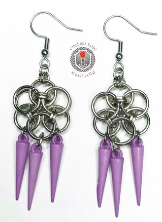 purple spike chainmaille earrings