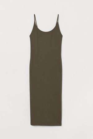 Ribbed Dress - Dark khaki green - Ladies | H&M US