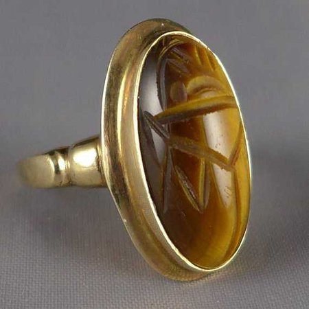 Gold Tigers Eye Scarab Ring Vintage 10K Gold Scarab Ring