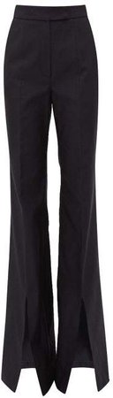 Chavela Flared Slit Cuff Cotton Ottoman Trousers - Womens - Navy