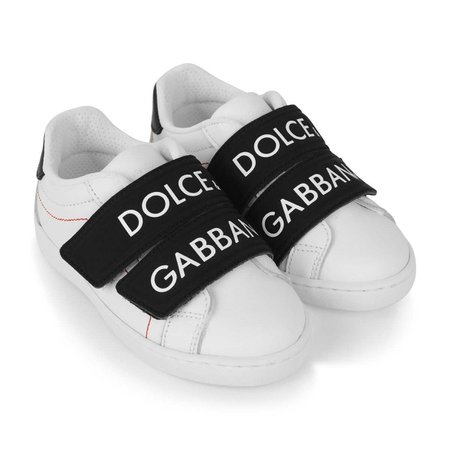 Dolce & Gabbana Boys White & Black Velcro Strap Sneakers - Dolce & Gabbana Kids Trainers - Dolce & Gabbana - Shop All