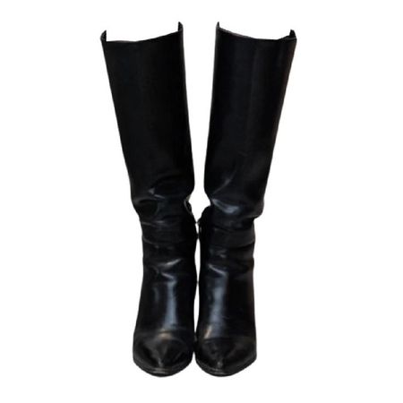 black leather calf high boots png