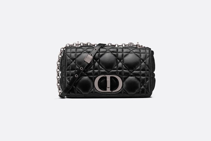 Medium Dior Caro Bag Black Quilted Macrocannage Calfskin | DIOR