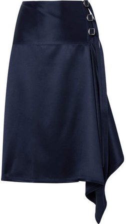 Tamiko Draped Wrap-effect Satin-twill Midi Skirt - Navy