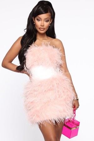 Featherlicious Mini Dress - Pink – Fashion Nova