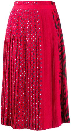 mixed-print pleated skirt