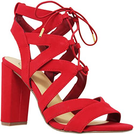 Amazon.com | MVE Shoes Women's Lace Up Cage Gladiator Block Heel Dress Sandal, Red 8 | Shoes