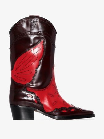 GANNI black and red high texas 70 leather cowboy boots | Browns