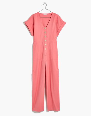 Button-Front Day Jumpsuit pink