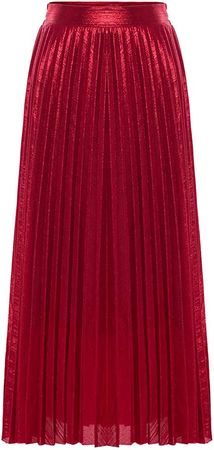 Chowsir Women Retro Shiny Shimmer Metallic A-Line Long Accordion Pleated Swing Skirt at Amazon Women’s Clothing store