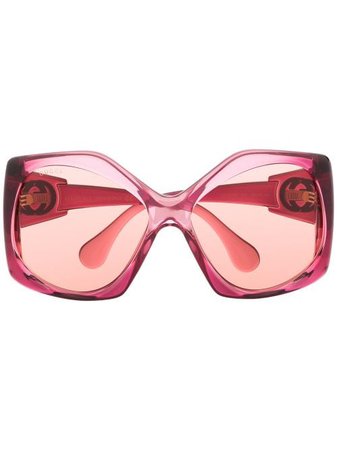 Shop pink Gucci Eyewear angular-frame oversized sunglasses with Express Delivery - Farfetch