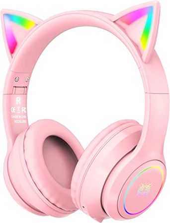 Amazon.com: SIMGAL Bluetooth Cat Ear Headphones for Kids, Wireless & Wired Mode Foldable Headset with Mic, RGB LED Light, for Girls School Gaming, Compatible with Mobile Phones PC Tablet : Video Games