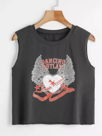 black Heart And Letter Graphic Tank Top | SHEIN USA