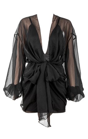 Clothing : Structured Dresses : 'Nezrin' Black Chiffon Draped Dress
