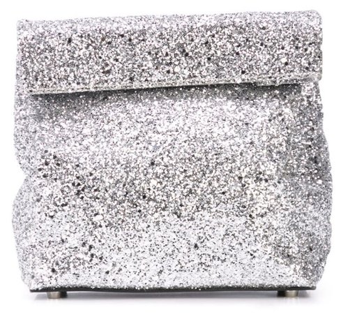 SIMON MILLER Silver Glitter Lunch-Box Clutch