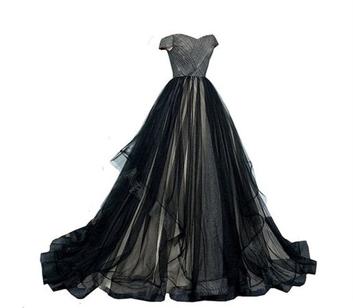 LYNBRIDAL Women Black Wedding Evening Dress Ball Gown Tulle Long Prom Dresses Off Shoulder