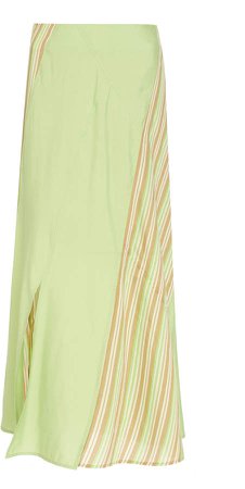 Rejina Pyo Lynn Asymmetric-Striped Satin Midi Skirt Size: 10