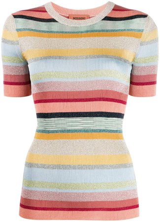 short-sleeved striped knit top