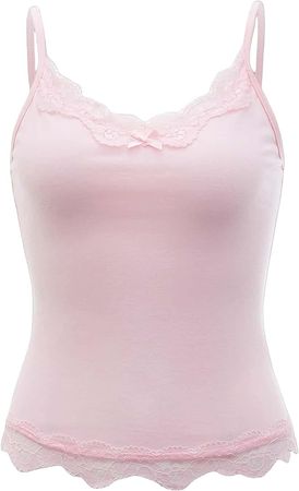 SOLY HUX Women's Contrast Lace Spaghetti Strap Cami Crop Tops Casual Camisole Solid Light Pink S at Amazon Women’s Clothing store