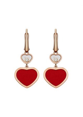 Chopard | Happy Hearts Earrings - 18-carat rose gold and red stone | 837482-5810