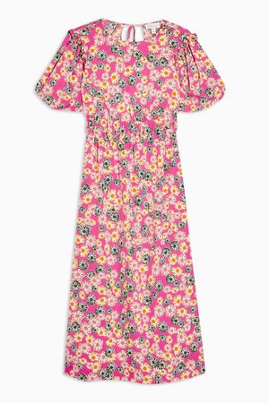Pink Puff Sleeve Midi Dress | Topshop