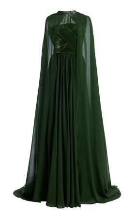 Cape-Detailed Silk And Velvet Gown By Elie Saab | Moda Operandi