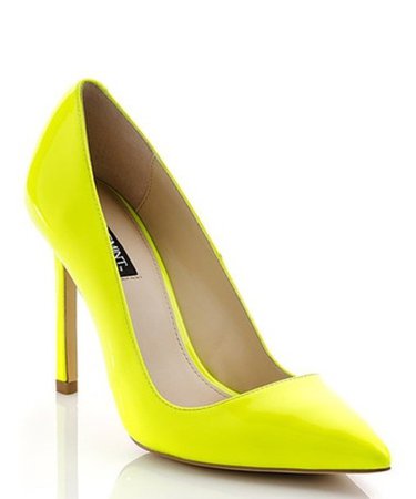 shoes, neon, yellow, pumps, summer, pointed toe, mid heels - Wheretoget