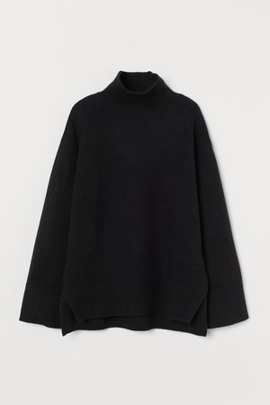 Вязаный свитер с воротом - Черный - Женщины | H&M RU