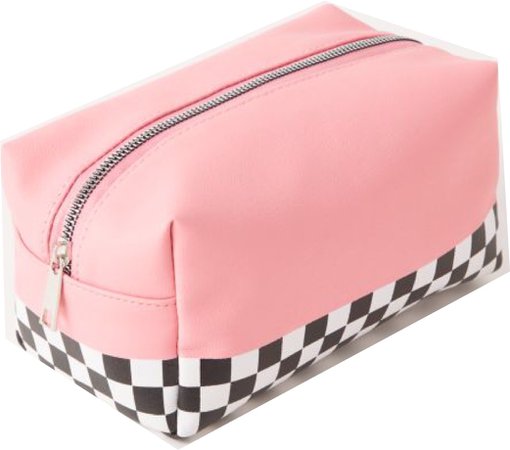 pink checkered makeup bag