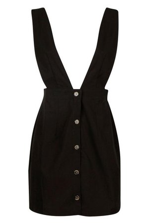 Plunge Front Button Pinafore Dress | Boohoo