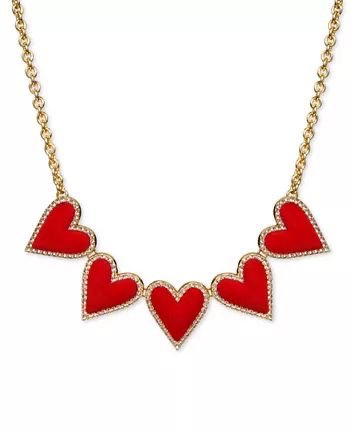 gold chain red heart statement necklace