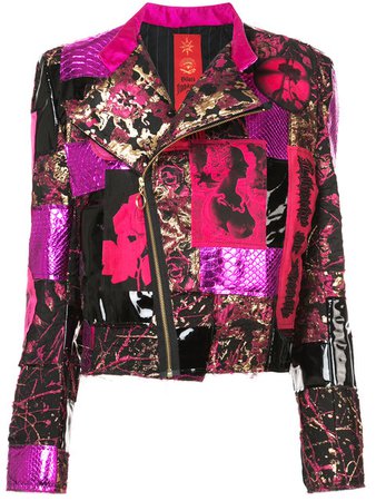 DILARA FINDIKOGLU fuchsia patent leather patchwork punk jacket