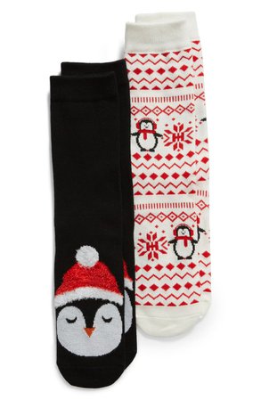 Sof Sole Penguin 2-Pack Crew Socks black white