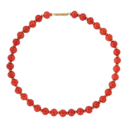 Mediterranean Coral Beaded Gold Necklace