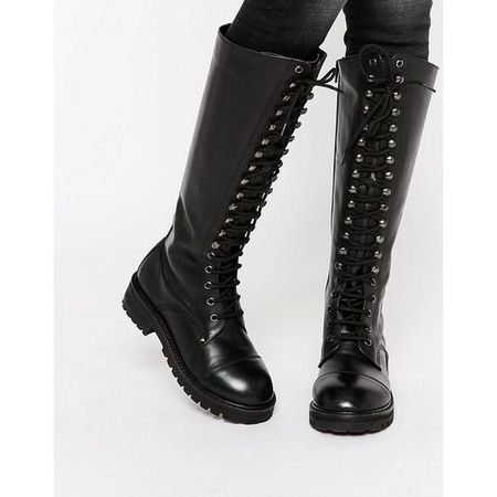 Park Lane Lace Up Chunky Leather Knee Boots