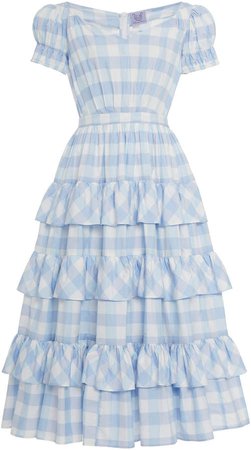 Thierry Colson Visconti Tiered Checked Midi Dres Size: XS