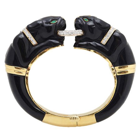 Onyx Diamond Panther Bracelet For Sale at 1stDibs