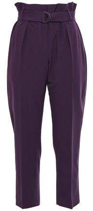 Belted Cropped Stretch-wool Tapered Pants