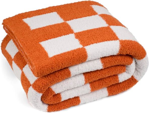 Amazon.com: Carriediosa Ultra Soft Checkered Throw Blanket Microfiber Fuzzy Fluffy Checkerboard Grid Cute Preppy Plaid Pattern Knitted Blankets Cozy Throws for Couch Bed Sofa, 50" X 60" Throw Size Burnt Orange : Home & Kitchen