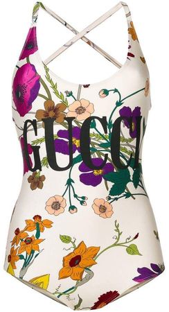 floral logo print one-piece swimsuit