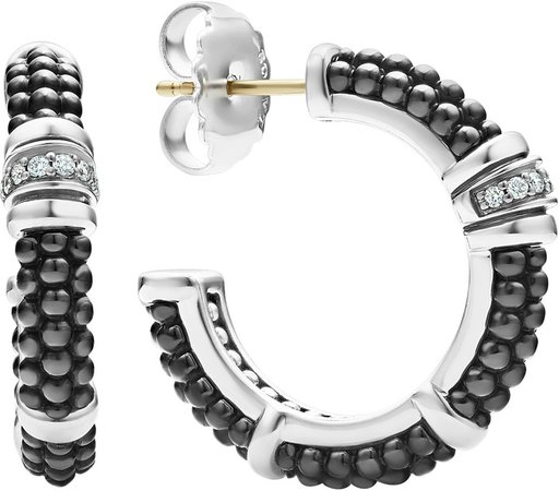Black Caviar Diamond Hoop Earrings