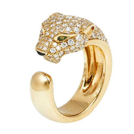 Cartier Panthere De Cartier Diamond Emerald Onyx 18K Yellow Gold Ring