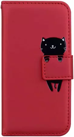 Red and Black Phone Case Dangling Cat Mobile Cellphone Cover Cute