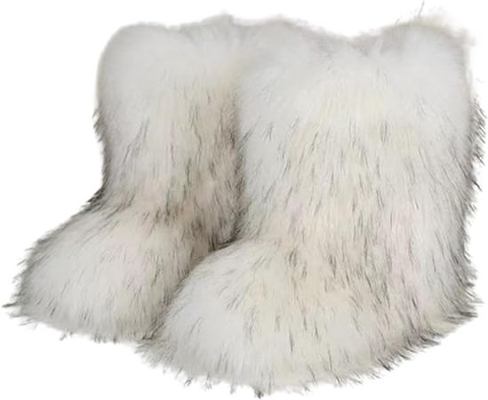 Amazon.com | Chlemeter Women's Faux fur Boot,Warm Comfortable Outdoor Flat Shoes,Furry Fluffy Short Snow Boot Mid-Calf Boots | Snow Boots